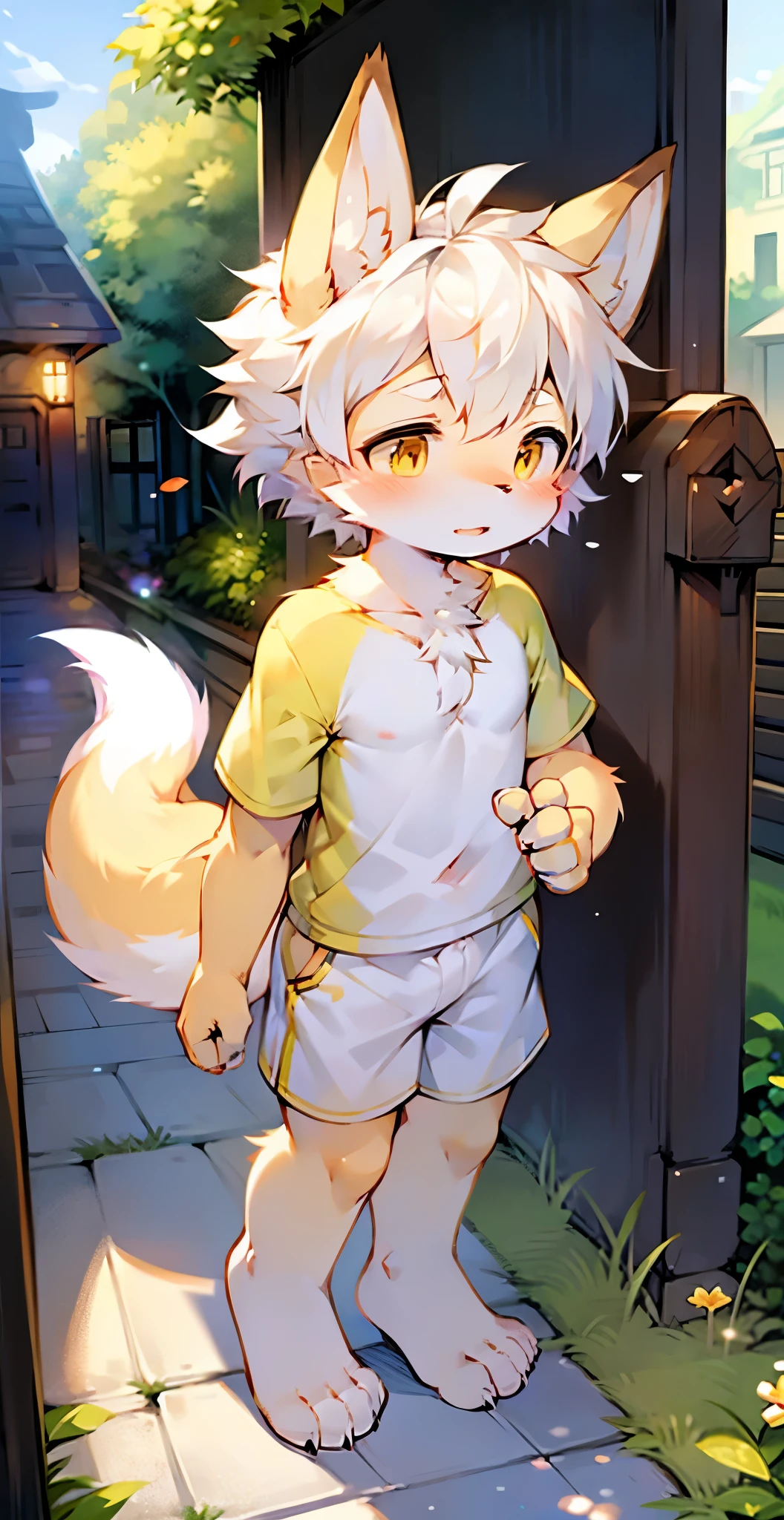 kemoshota, best quality,best resolution,(fluffy anthro furry :1.6),(young :1.6), dog shota, dachshund, albino white fur, naked, heavy breath, plenty drool, dynamic angle, 6 year old boy,Masterpiece,cub,best resolution, white hair boy, ears, tail, pubic fur, sweating, full face blush, naked towel, Solo, kemono, blushes, look at camera, smile open mouth, standing on mouth, view from mountain, cloud fog background, sunrise time, tony tony chopper, beautiful contrast of light and dark, tiny small flaccid phimosis
