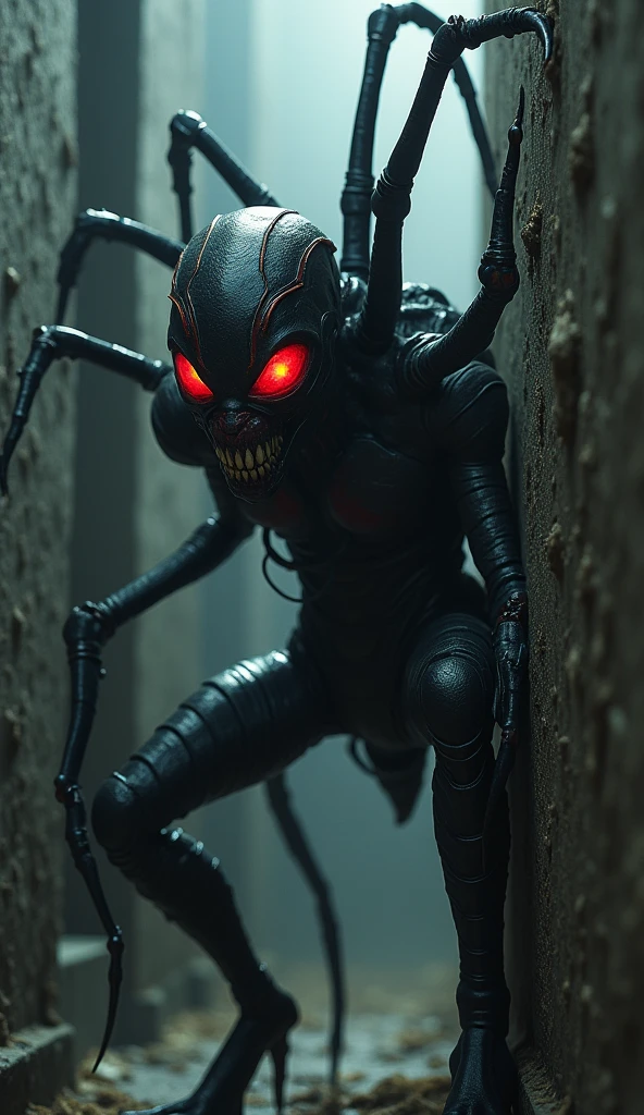 Create a picture of a spider with lots of teeth and legs super scary fnaf