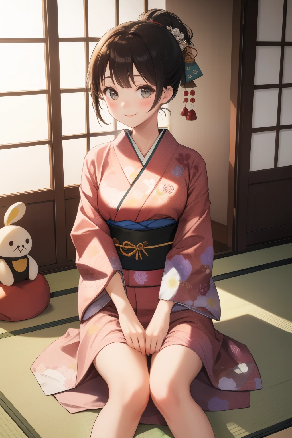  score_9,  score_8_up,  score_7_up,  score_6,  score_5_up,  score_4_upanime break，  It's a quiet, traditional Japanese-style room 、There are tatami mats and shoji doors  、  soft light shines in  .  A woman wearing a beautifully patterned kimono and obi gently holds the girl.  The two look at each other with a warm smile  . The girl is wearing a small kimono  ,  her hair is tied in a simple chignon  .  The room is full of toys and Len books  ,  creates a cozy atmosphere , 8k, Photo Style,  Girl Temptation，