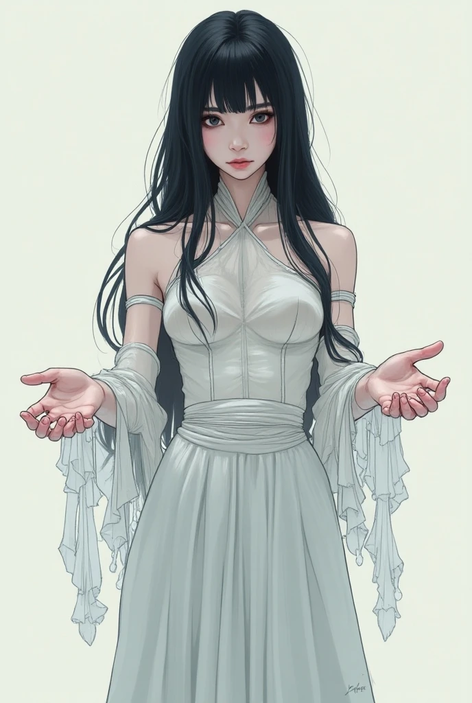 ((masterpiece)),(best quality), sadako_yamamura, white dress, red eyes, <lora:Sadakobest:0.8>, <lora:wlopStyleLora_v1:1>, wlop, upper body,