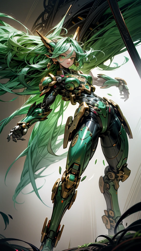 Anime Style, Femboy in a lightly armored bodysuit, Sci-Fi Theme, breastplate, Gundam, Highest quality, Official Art, Sketch Line Drawing, Eye Green, Front view, Rear view, Character side view, Long Hair