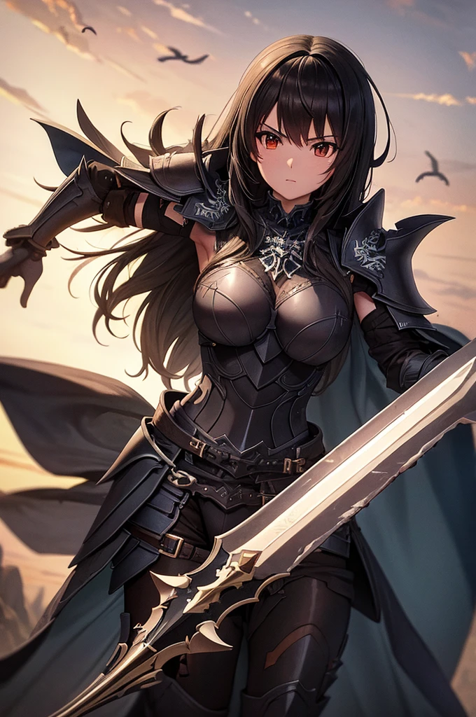 Wearing damaged tight armor,Huge breasts holding a sword,Damaged clothes,Holes in clothes,Seriously injured,Seriously injured,lose,Injuried,weak,Exquisite face,16-year-old girl