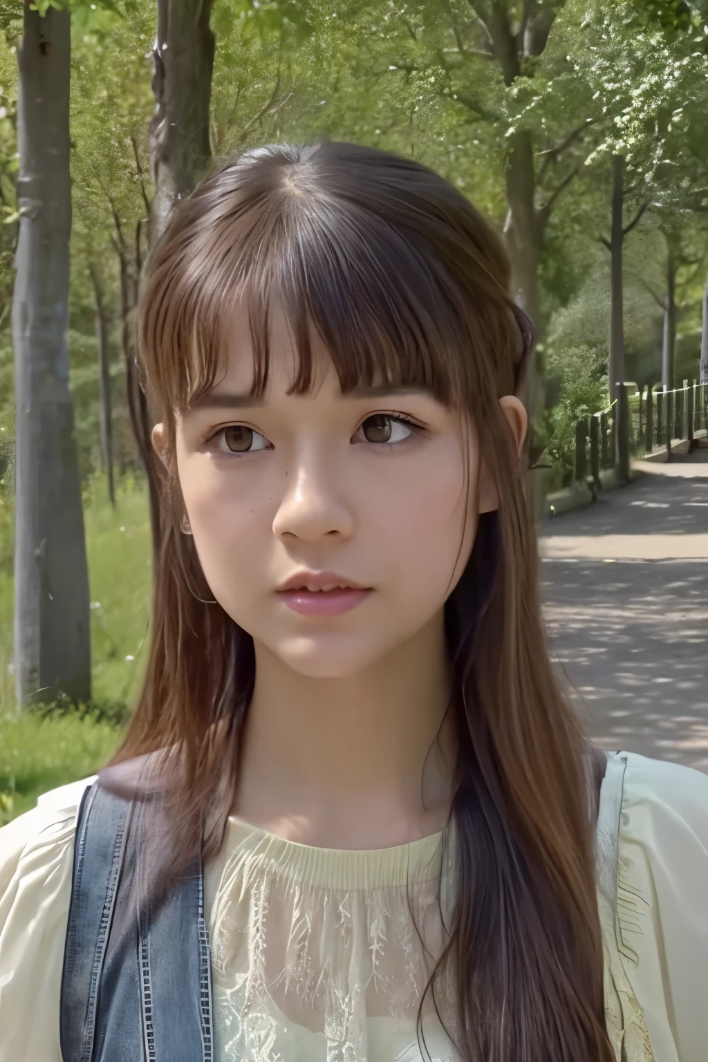 A young girl walking on a path, being approached and spoken to, looking confused and unsure, large detailed environment

detailed young girl, 1girl, beautiful detailed eyes, beautiful detailed lips, extremely detailed face, long eyelashes, concerned expression, hesitant, path, nature landscape, lush greenery, large trees, sunlight, photorealistic, 8k, hyper detailed, cinematic lighting, concept art style, vibrant colors