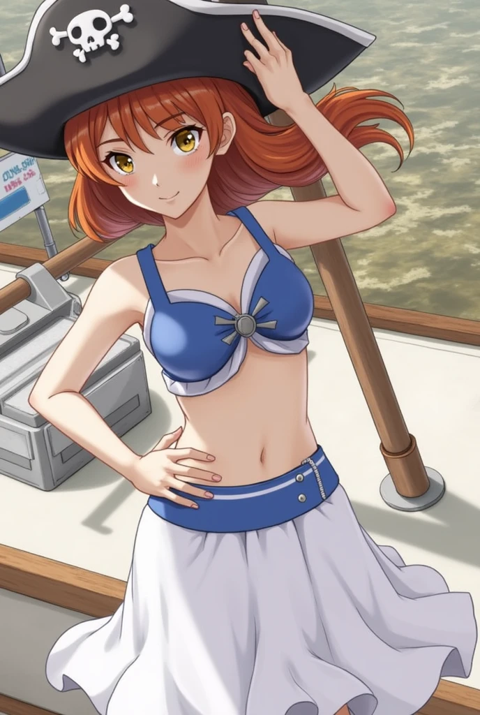 (((pixel-perfect, detail-perfect))), solo, 1girl, kanon shibuya, eyes violet, hair orange, smile, pool, bikini, armpit, medium filesize, ultra High Qality