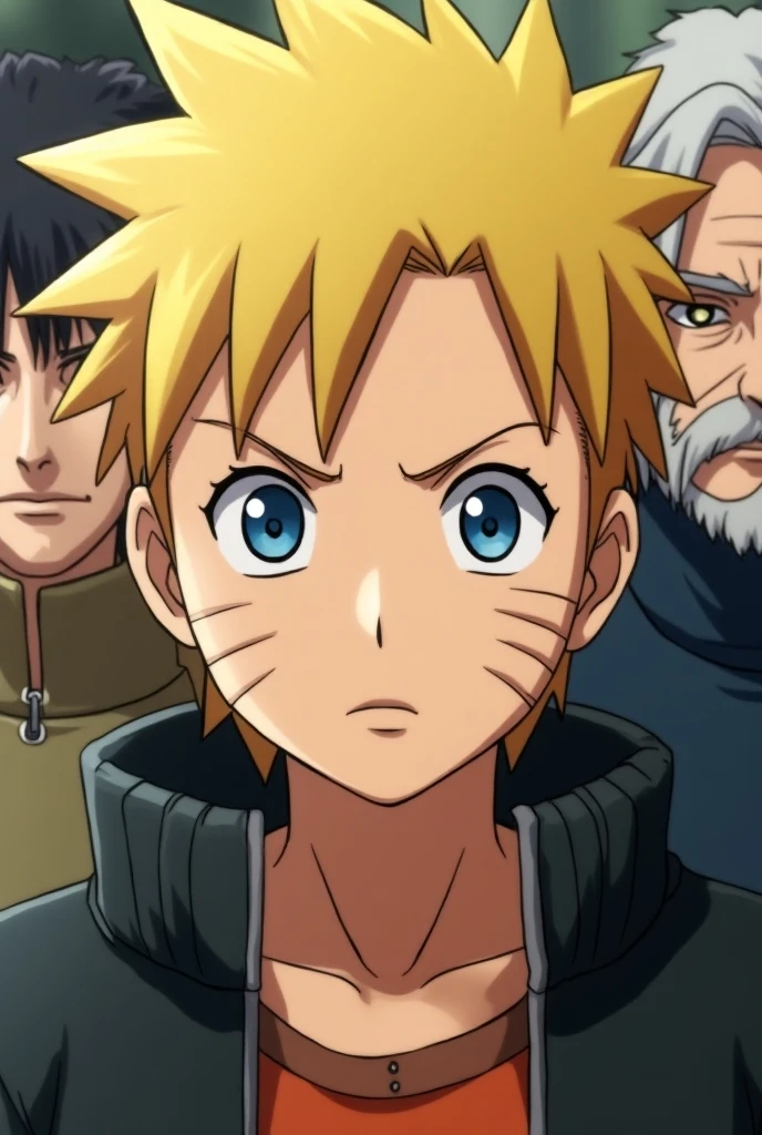 HD image Naruto , 's face behind him the faces of Kakashi Hatake and Jirayya