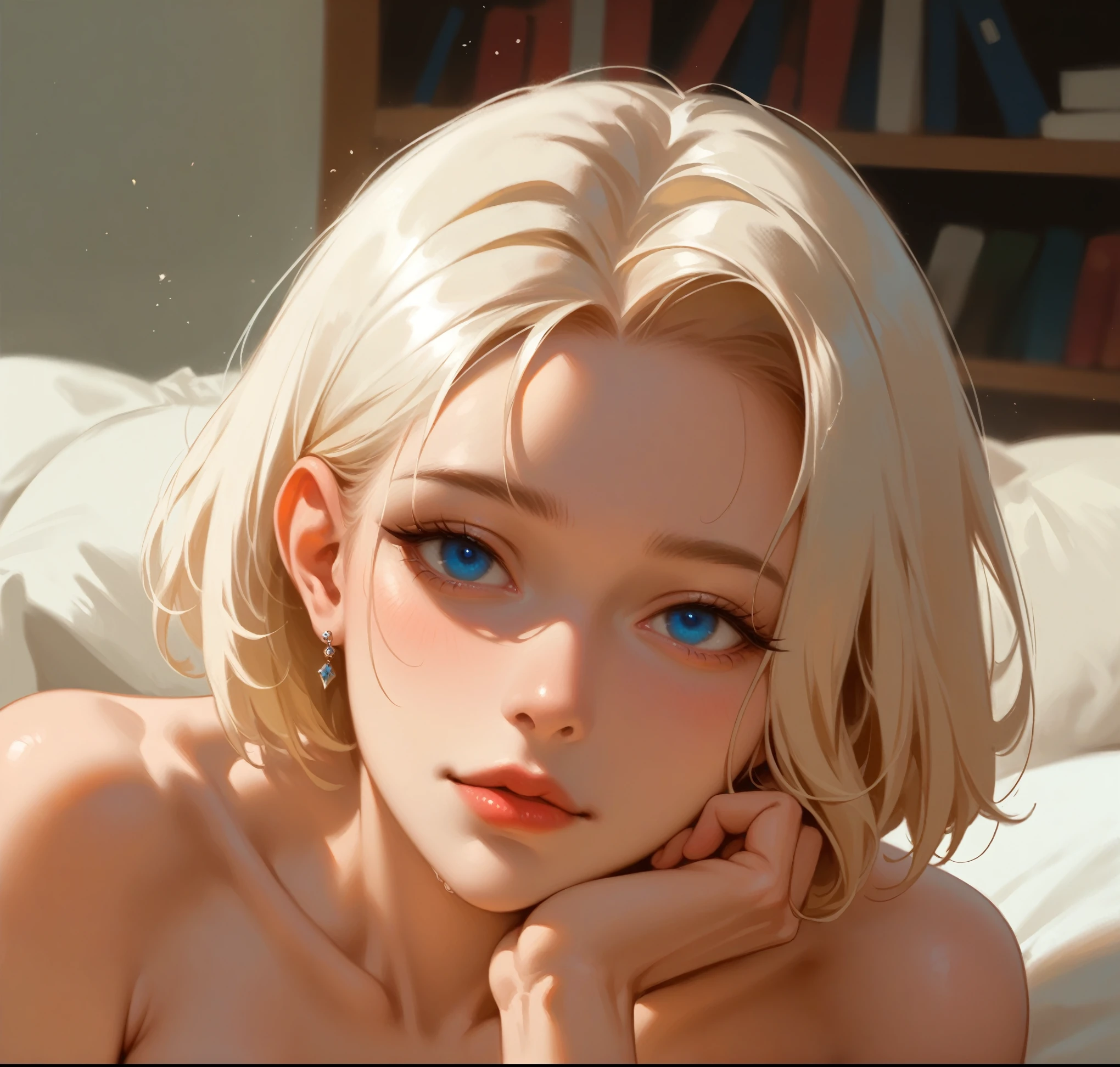 ((((masterpiece, best quality, high resolution)))), perfect body, sexy, best quality, clear quality, high quality, 4K, 8k,  pale skin, Girl with short hair,  white hair,  blue eyes , в  sexy й позе, с slopeом, slopeяется к зрителю,  to full height ,  sexy , beautiful, adult face, very  up, slopeена, legs,  art, inviting ,  sexy , slopeена в перед. открывая cleavage. seducing , hentai. cleavage,  rests on a stand, slope, с slopeом в низ