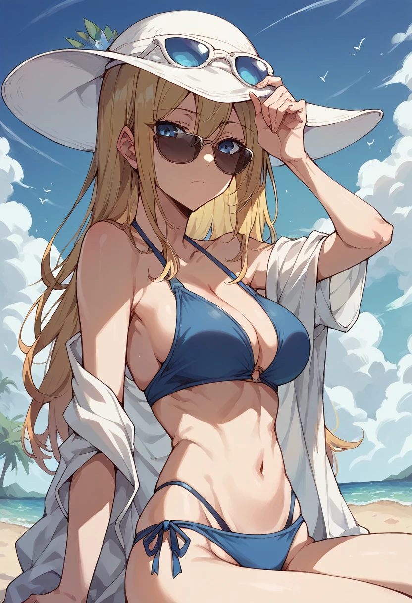 Hayasaka Ai, blue bikini, big white summer hat, sunglasses, sexy