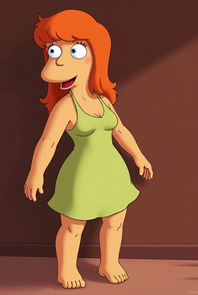 Solo girl, green eyes, very long orange hair, pink bow on her head, evil smug grin, lovesick, super lovesick, cleavage, (100% lovesick), 
Blushing, naked, flat chested, tits, thick body, close up to pussy, looking down at viewer, (100% satisfying), Masterpiece, High Quality 
