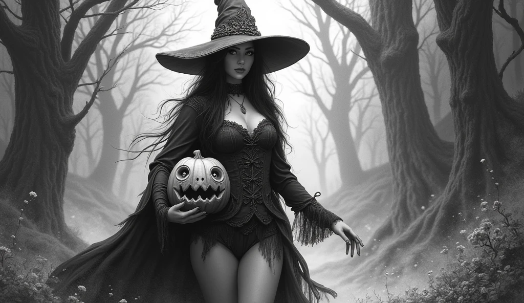  "Girl corpo inteiro witch dark style with cat"
