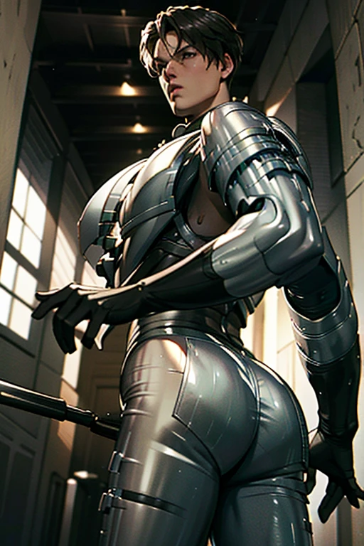 (High-definition CG), (Best Quality), (High-definition CG), (Best Quality), Backstreets,. Kennedy,   hero costume,  beautiful and charming young man, Muscular and toned,  big breasts at the temple,  Big Ass ,