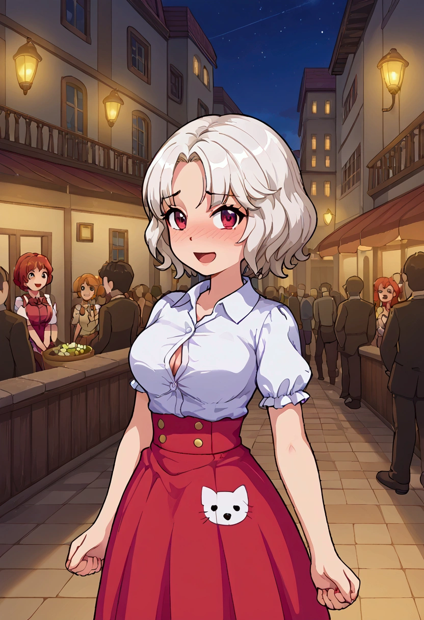 ((masterpiece)), (best quality),, official art, extremely detailed CG unity 8k wallpaper, highly detailed, shiny skin, Depth of field, vivid color,, 1girl, (curvy:0.4), (full body:0.6),, short hair, bangs, red eyes, skirt, looking at viewer, night, street, neon, looking back, star (sky), crowd, upper body, wearing button-up blouse and (wearing white cotton underwear with printed hearts on them. Wearing cute underwear. (cotton printed underwear), wearing white cotton tummy tucker panties, cotton high cut briefs, cotton high-waisted panties, white cotton control briefs, high rise pantise with full waist coverages and high waisted fit, in front of a large crowd, in a park. BREAK people close to her, they are too close, people laughing, girl panicking BREAK people close to her, they are too close, people laughing, girl panickin. (mejor calidad,alta resolución), arte de pixel, colores vibrantes, Atmósfera nostálgica, Jugabilidad inmersiva, gráficos de 16 bits, controles perfectos de píxeles, pixel art. (embarrassed, panicking, shy, full-face blush, open mouth, parted lips:1.3) masterpiece, high quality, standing in a park in town.
