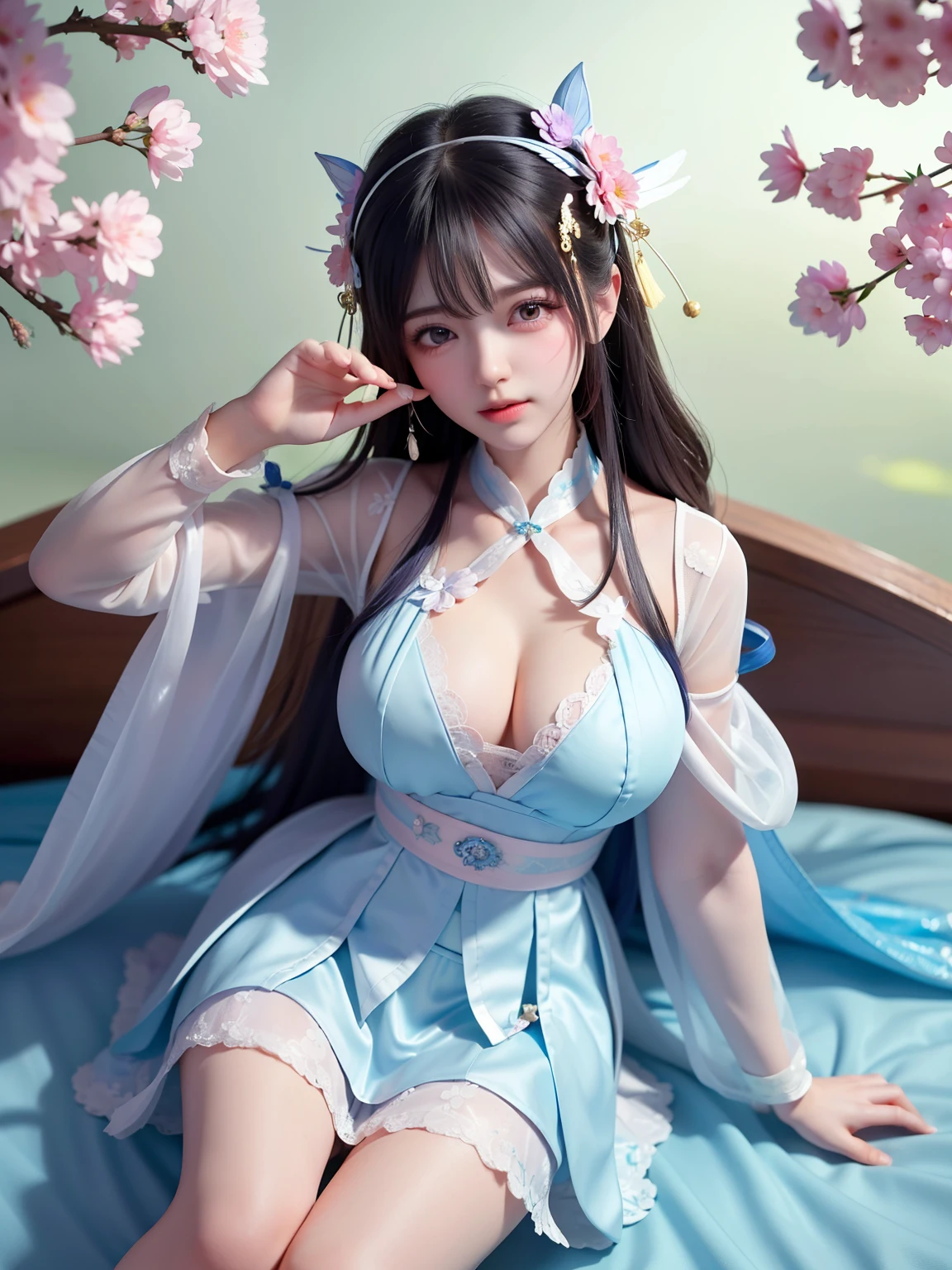 (8k, RAW photo:1.2), godees, cute l old detail face, masturbate, big breast wet water, sexy, short skirt lace, twin tail, CG Unity 8k Wallpaper, in student uniform school and very thin silk wet , open v chested petticoat , fishnet stockings, she lying on bed, vignette transparent fabric flower, purple and blue white,,(fluttered detailed color splashs), (illustration),(((1 girl))),(long hair),(rain:0.9), (Headdress:1.4),There is an ancient palace beside the girl,Hanfu  very thin silk wet , open v chested petticoat , fishnet stockings, she lying on bed, vignette transparent fabric flower, purple and blue white,,(Key Points),Color ink painting,(Splash of Color),Splash of Color,(((colorful))),(sketch:0.8) , Masterpiece, best quality, beautiful painted, highly detailed,(denoising:0.6),[splash ink],((ink refraction)), (beautiful detailed sky),moon,highly,detaild,(masterpiece, best quality, extremely detailed） CG Unity 8k Wallpaper，masterpiece，best quality，Ultra Detailed），（Lycoris）. hanfu open v   open V-chested clothes Thin silk lace dress , (huge ，cleavage),, white pink, blue ，best qualtiy，tmasterpiece，Ultra-high resolution，（Reality：1.4），RAW photogr，（True skin texture：1.3），（filmgrain：1.3），（Selfie angle），1个Giant Breast Girl，Beautiful eye and face details，tmasterpiece，Best quality at best，，The chest more exposed， detailed hair, bra pink , detail 8k, full body, lace petticoat,  very thin silk wet , open v chested petticoat , fishnet stockings, she lying on bed, vignette transparent fabric flower, purple and blue pink white,