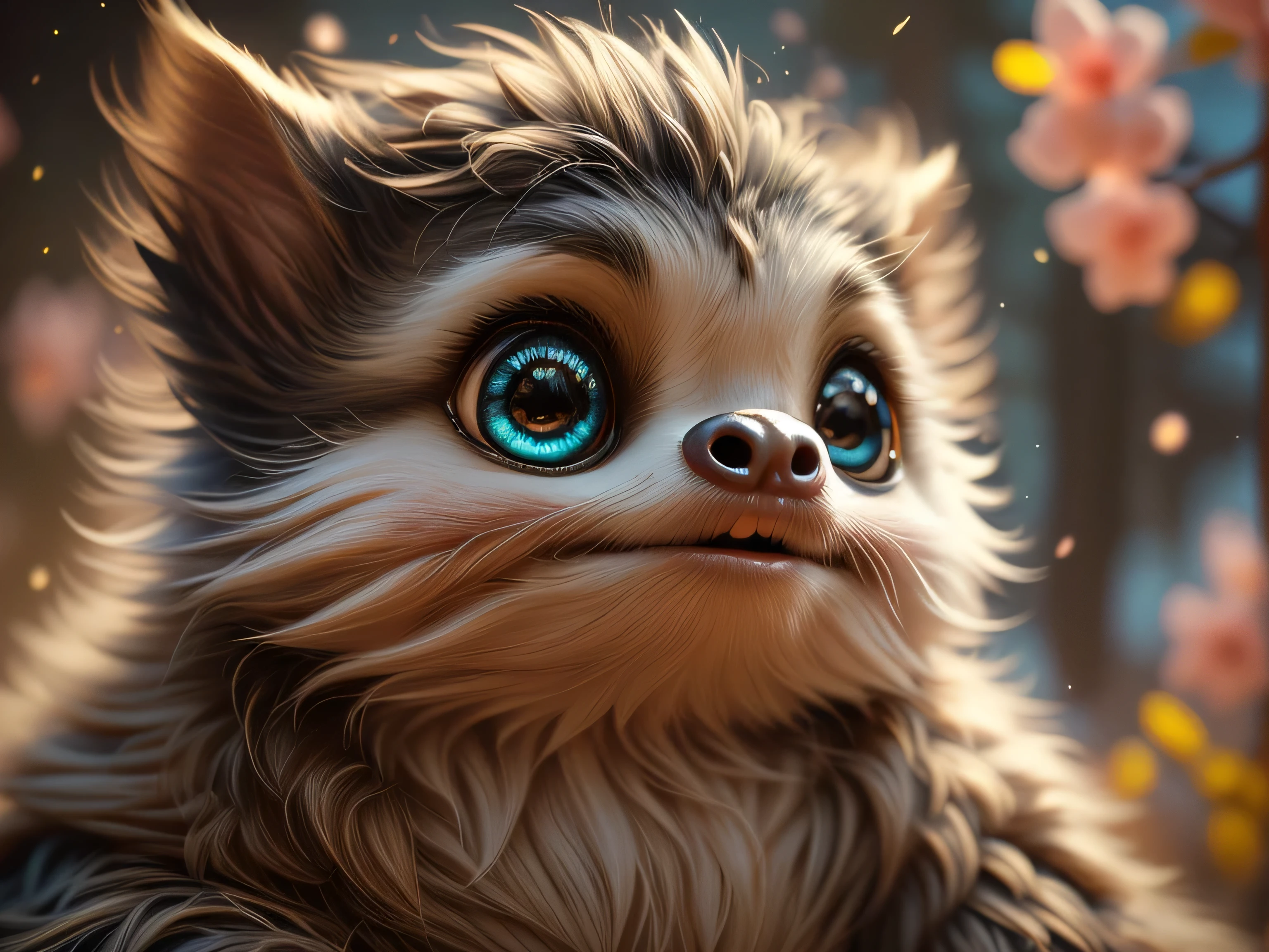 Magical Fantasy Creature, (Best Quality, Masterpiece, Representative Work, Official Art, Professional, Super Detailed, 8k:1.3), (Photorealism:1.2) Super Cute, Big Eyes, Soft, Soft Nose, Fluffy, Two-Toothed Smile, Sloth in Natural Background, Realistic, Beautiful, Stars in Eyes, Soft Volumetric Light, (Backlight:1.3), (Cinematic:1.2), Intricate Details, (ArtStation:1.3), --auto --s2