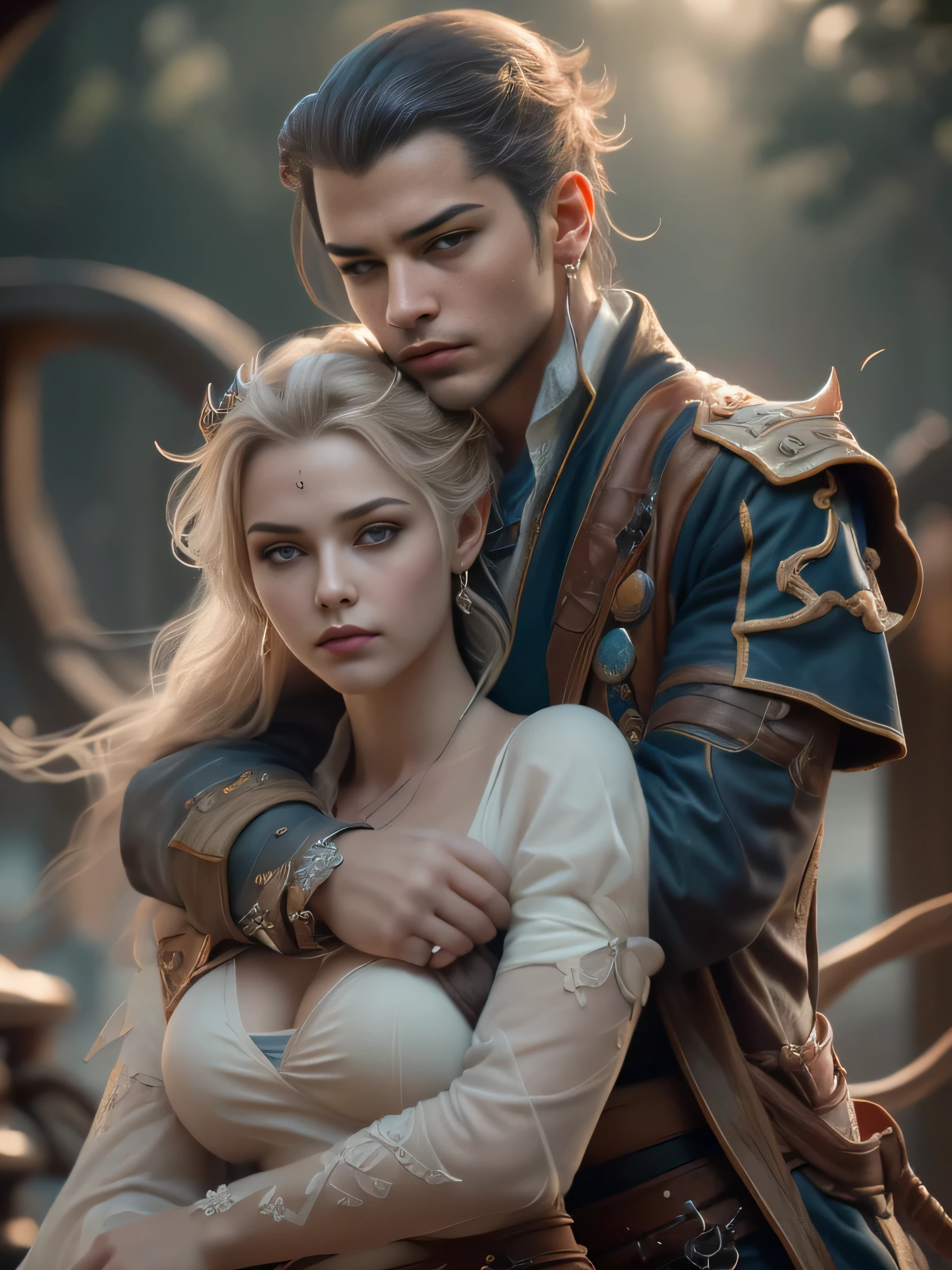 (Best Quality, Super Detail, Masterpiece, Representative Work, Official Art, Professional, Super Fine Detail, 8k:1.3), (Photorealism:1.2), (Couple, Beautiful Girl and Boy), Pirate beauty and handsome man Pirate, Handsome guy hugs beautiful girl from behind, Jolly Roger in the Sky, British Coat of Arms on the Body, Sawed-Off Shotguns, A Crowd of Thugs. They Are Not Afraid of Death, Nimble as Hell, And Stoned with a Plan, The Captain's Pride, (Correct Proportions, Perfect Face, Perfect Eyes, Perfect Hands, Sweet Atmosphere, Photorealistic, Sharp Focus, Dreamy Atmosphere, Delicate Details, Soft Volumetric Light), (Backlight:1.3), (Cinematic:1.2), Intricate Details, (ArtStation:1.3)