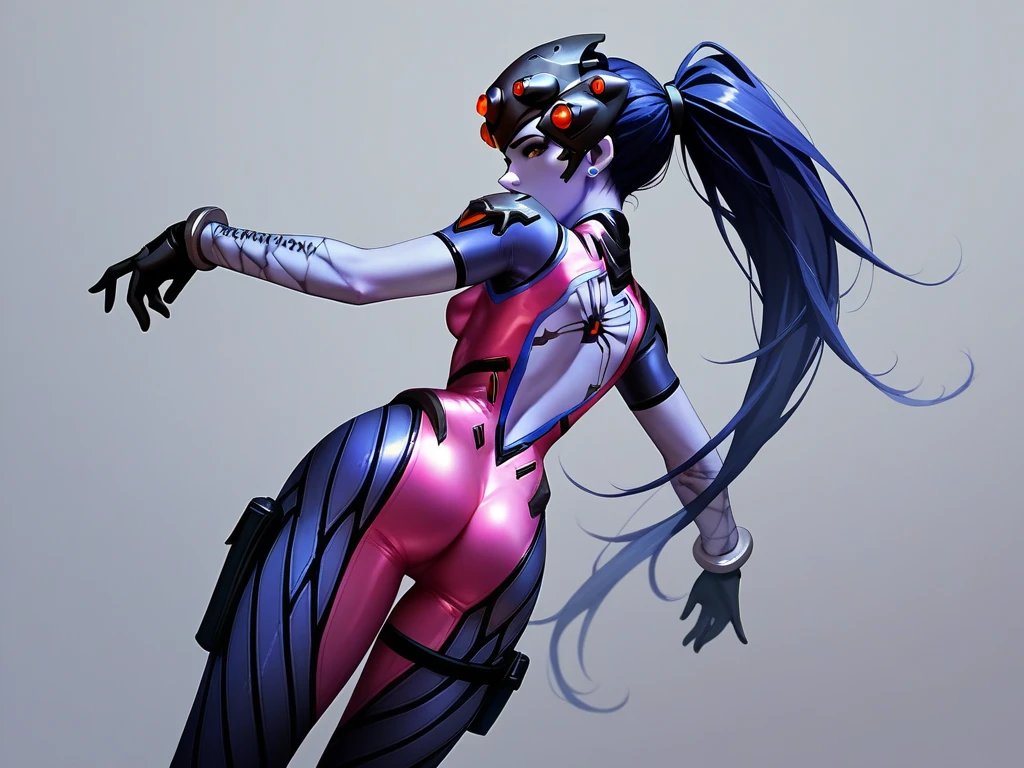 1 Woman, Widowmaker, from behind, mirando por encima del hombro, pose seductora