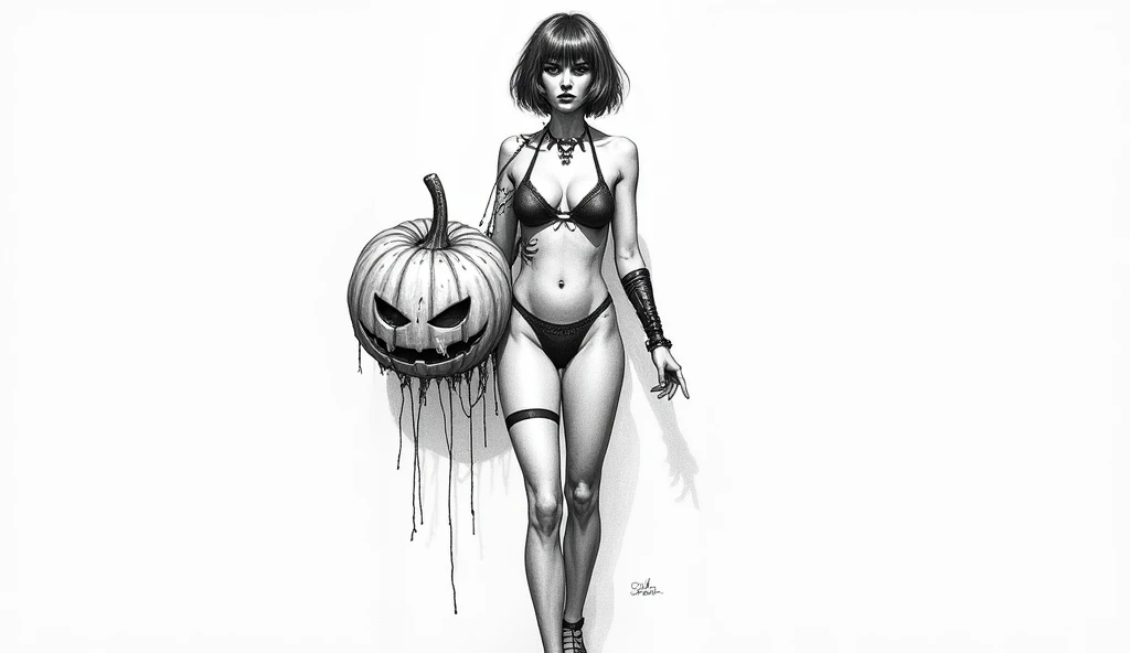 <lora:carlosgimenez:1> gimenez black and white drawing of a zombie