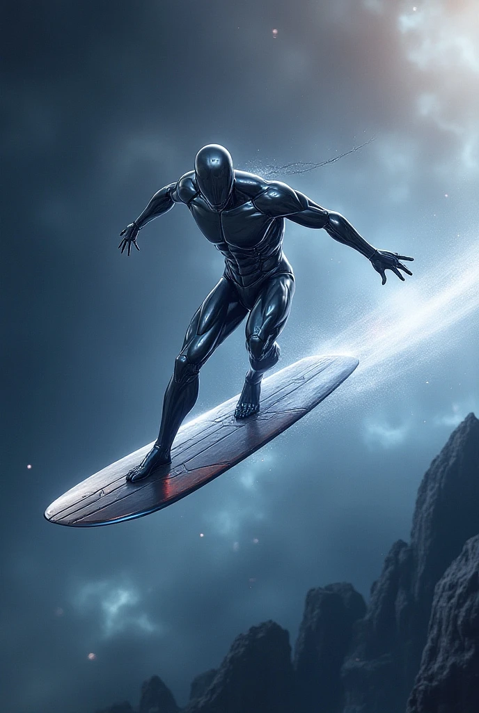 Dark Fantasy Art of <lora:Cinematic Hollywood Film:1.5>
Epic Creative Scene a silver surfer is riding a wave in the ocean Cinematic Hollywood Film Style, dark, moody, dark fantasy style