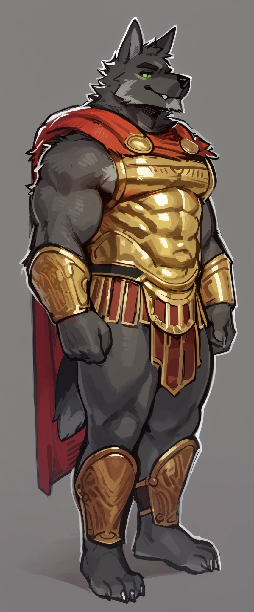  Gay, by dangpa, 40 years old, solo,wearing roman armor, ancient roman armor, loincloth, chest plant, red cloak, golden chest armor,  top view, standing with roman sword in hand, ancient roman soldier, black masculine German shepherd, fit body, pierced lip, black fur, ginger fur, bulge, hard bulge, full body, resting hand on bulge, perfect anatomy, masterpiece, ginger beard, detailed eyes, glowing green eyes, strong jaw, solo, great lighting, by bebebebe, by ZIXiong, by zackary911, by SligarTheTiger, by RED8EAN, icon, profile picture, suductive, intimidating, pubic hair, daddy, smirk, monochromatic fur, greyscale, sticker design, white outline, green eyes, boner, green glow