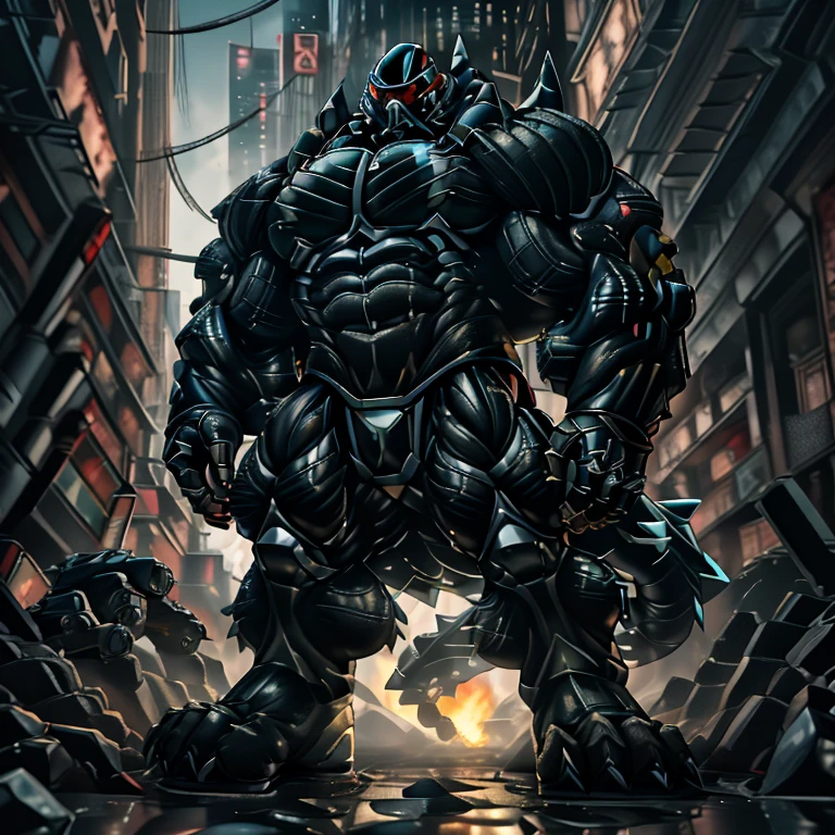 (masterpiece. official art. 8k. best quality. detailed full body. full body.)
(situation 1 : dominating mega Lucario. focus Colossus mechanical Muscular mega Lucario is trampling the CITY. macro. stomp. Low-angle perspective. emphasizing the immense size. The perspective is from below, emphasizing the sheer majesty and power of the Colossus. Colossus art. He is much bigger than a skyscraper. Giga Colossuss. micro soccer field. looking down.)

(situation 2 :smoke and flames rising from the destruction in the city)

(Additional details 1: wearing a full-face helmet. helmet is jet black. The color of NANOSUIT is jet black. high-tech bio-mecha armor. real texture material. whole body shines like metal. Wearing cyberpunk mecha. emphasizes the muscles. suit fully made of metal. intricate armor. Robotic suit. suit fully made of metal. NANOSUIT with the same design as mega Lucario.). (mega Lucario has 5 toes.)

(Additional details 2: (Detailed head. Detailed Body. Detailed abs. gigantic muscles. HYPER MUSCLES. Gigachad Muscular. big muscle. pecs. triceps. traps. unusually developed muscular body. body full of huge muscles. showing off muscles. pectorales enormes. Exaggeratedly huge muscles. huge muscles. long legs.).

(Additional details 3: nj5furry, Spread wings. It has wings. black have big wings. The claws are sharp. Sharp teeth.5 toes.). 