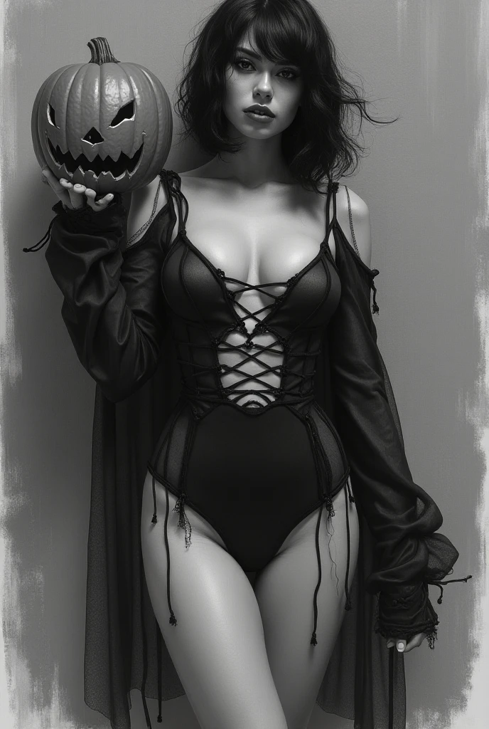 Arafed woman in a trench coat holding a pumpkin and a pumpkin, Em um estilo de Halloween, Anna Nikonova aka Newmilky, Estilo de Julia Razumova, roupas de rede de pesca, julia gorokhova, Anastasia Ovchinnikova, Olga Buzova, rede, dia das bruxas, Tumblr, senhora sedutora, Megan Fox Rainha Bruxa, Angelina Stroganova