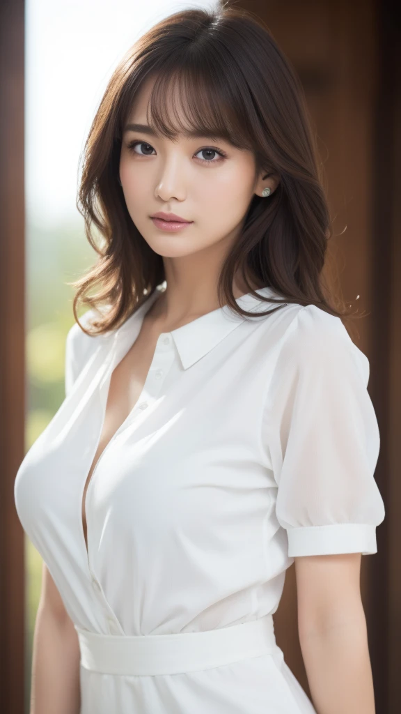 ((highest quality、8K、masterpiece:1.3))、sharp focus:1.2、beautiful woman with perfect style:1.4、thin abs:1.2、((dark brown hair、big breasts:1.2))、(white button up long shirt:1.1)、bikini、Highly detailed face and skin texture、detailed eye、double eyelid、full body esbian