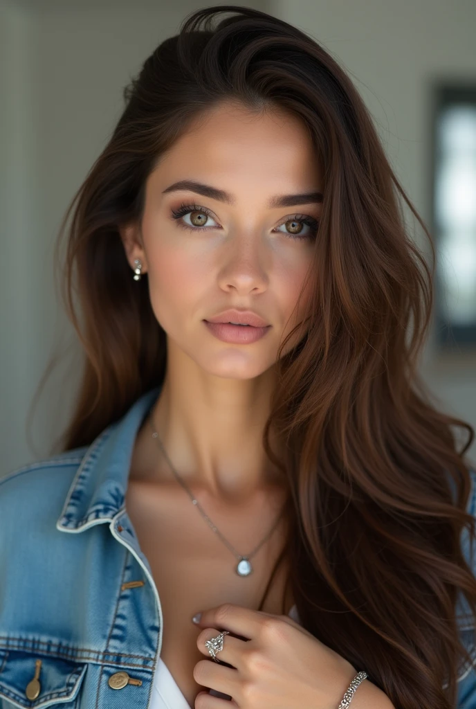 (masterpiece、Highest quality、photoGenuineistic、High resolution、photograph、:1.3)、Extremely close up shot、Sharp focus、1 brunette girl、European girl、Hot Model、Highly detailed eyes and pupils、Genuine skin、Slim figure、Cleavage、Highly detailed hair、Delicate and sexy face、Sensual Gaze、Glossy Lips、((Wearing a zip tank top sweatshirt))、((Genuine、超Genuine、Genuineism、Genuineなディテール)、Gray background