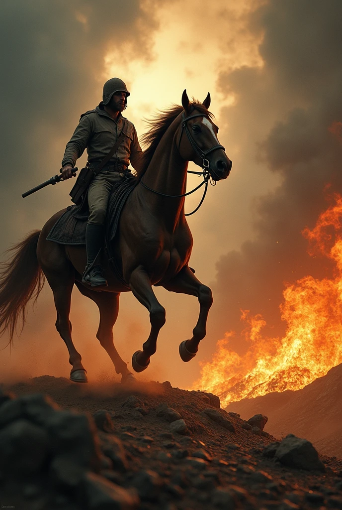 1boy, vietnam, armor, wounded, sword raised, looking ahead,panorama, battlefield, corpse, blood, smoke,vietnam flag, warrior, horse, sweat, sunshine, sunset, epic, beautiful, tragic, (Detailed face features:1.3),
(RAW photo, 16k, masterpiece, best quality: 1.2), (ultra realism, hyper detailed and intricate realism: 1.3), (wide depth of field, radiant mapping, ray tracing, god rays: 1.2),