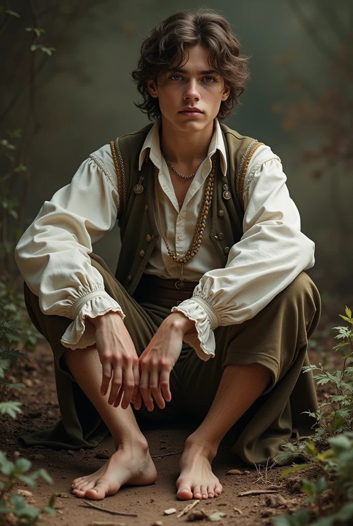 Lonely boy,Background beautiful forest relaxing smoking , classical costumes to swap my face