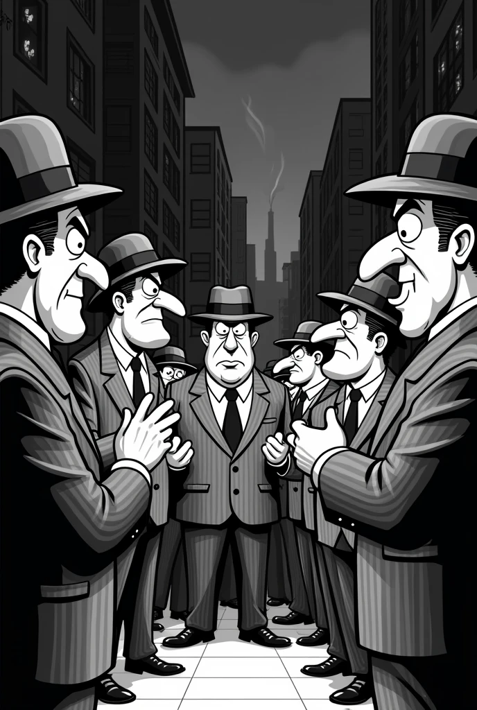 A picture of a thin man tightly surrounded by various ghosts,