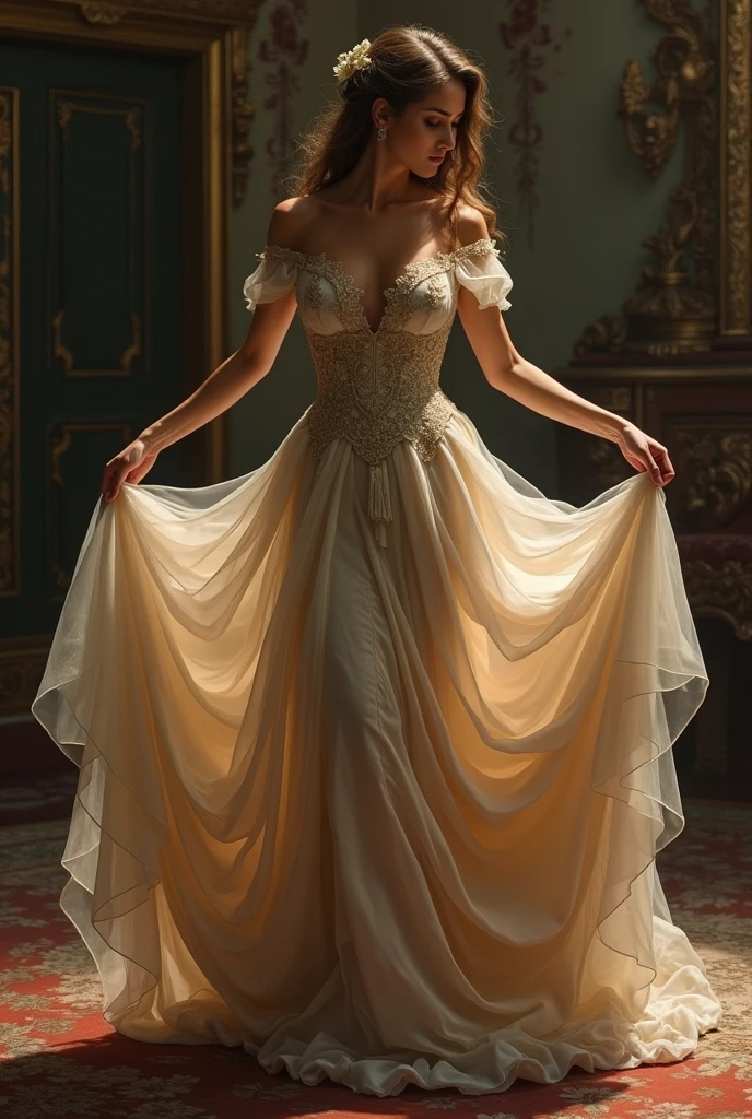 (Realistic),masterpiece,best quality,cinematic lighting,natural shadow,highest detail,professional photography,detailed background,depth of field,insane details,intricate,aesthetic,detailed face,subsurface scattering,looking at viewer,Dutch Angle,
wrenchclockworkcharm,1girl,photo of a cute girl,full body,light smile,charming,20yo,A-line haircut.Swaying hair,Lilac hair,Whopper dress,Profile pose,gown,
<lora:add_detail:1>,<lora:Better light:1>,<lora:wrenchclockworkcharm:1>, romantic, enchanted, magical