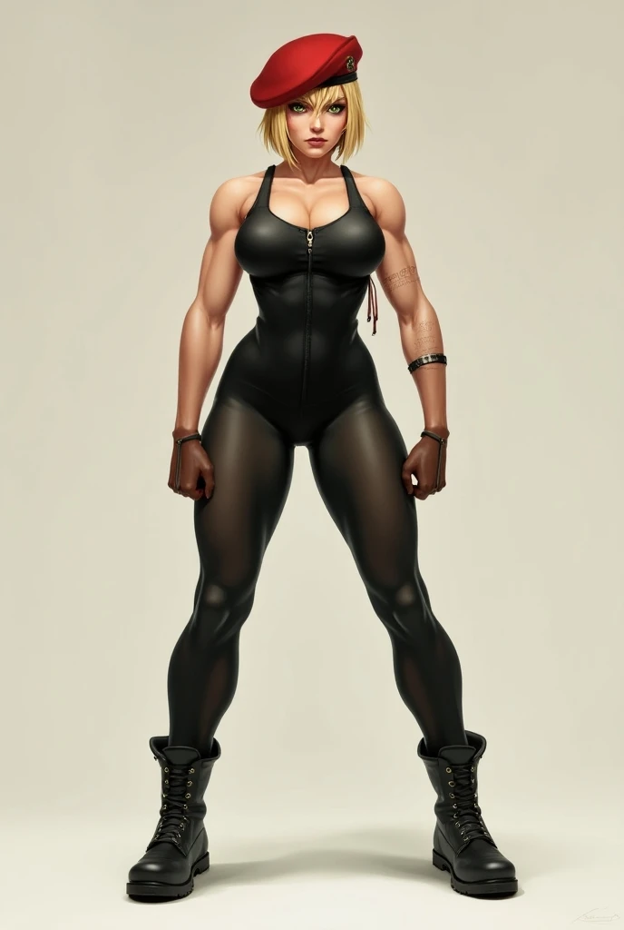 tmasterpiece,finely detailled,Burly woman,Exaggerated large muscles,black lence stockings,Short boots, (Full body like:1.1),standing on your feet,Beautiful and charming female face, Single female,Very fair skin,Very broad shoulders, Strong and powerful arms,The deltoid muscles are thicker,Stout arms,Strong and powerful leg muscles,thick leg,Very thick calves,long leges,looking to the camera