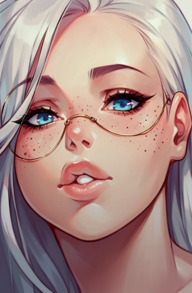 score_9,score_8_up,score_7_up,score_6_up,score_5_up,score_4_up source_explicit, nsfw, 1girl,solo,blue eyes, white hair, parted lips, lips, eyelashes, portrait, freckles,