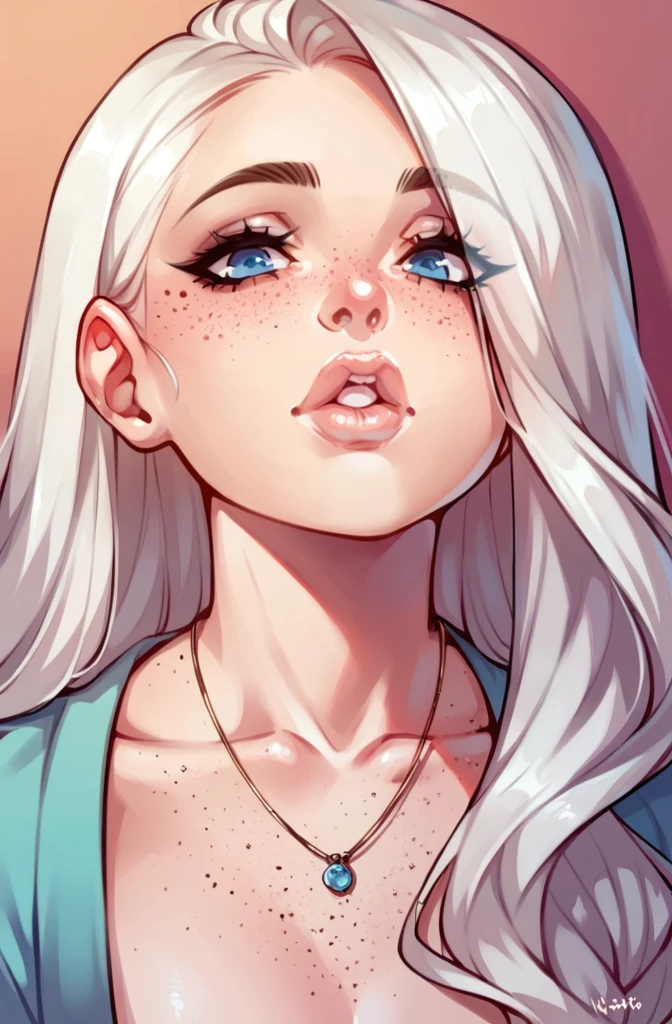 score_9,score_8_up,score_7_up,score_6_up,score_5_up,score_4_up source_explicit, nsfw, 1girl,solo,blue eyes, white hair, parted lips, lips, eyelashes, portrait, freckles,