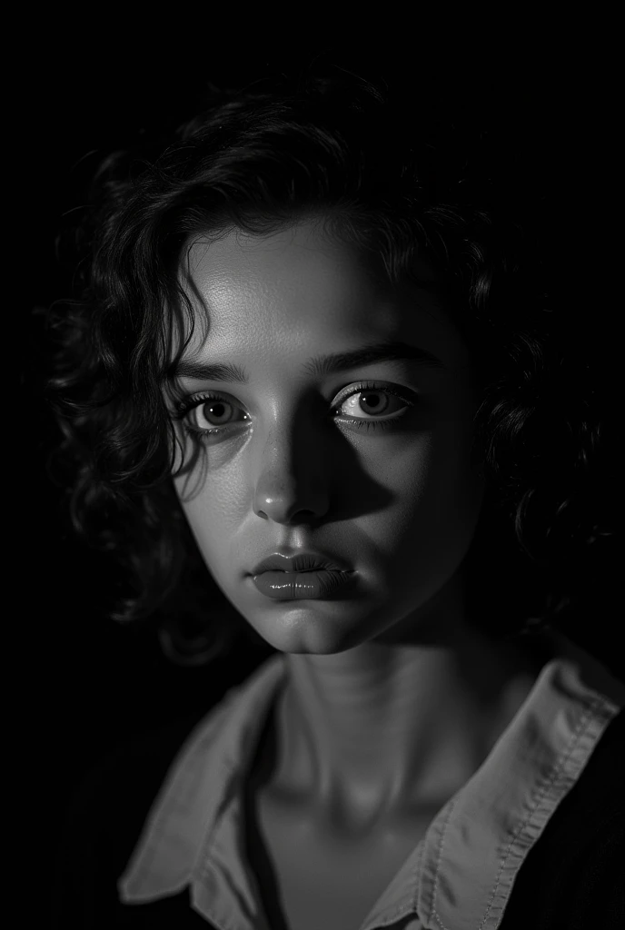 1940s editorial photo: 20 year old girl, 1 woman, solo, in frame, contemptuous smile, in dark room, extremely detailed eyes, detailed symmetrical realistic face, extremely detailed natural texture, peach fuzz, tangled hair, masterpiece, absurd ,award-winning photography by Lee Jeffries,nikon d850 film, kodak portra 400 f1.6 camera lens, extremely detailed, amazing, fine details, rich colors, hyper realistic texture, dramatic lighting, unreal engine, popular on artstation, Cinestill 800 tungsten. photorealistic,Photo in RAW format, Tanvir Tamim, high quality, high resolution,sharp focus, highly detailed, cinematic lighting, 8k uhd, high res, cinematic, neoprene, behance winner, featured on unsplash, cgsociety, unreal engine 5, super sharp focus
