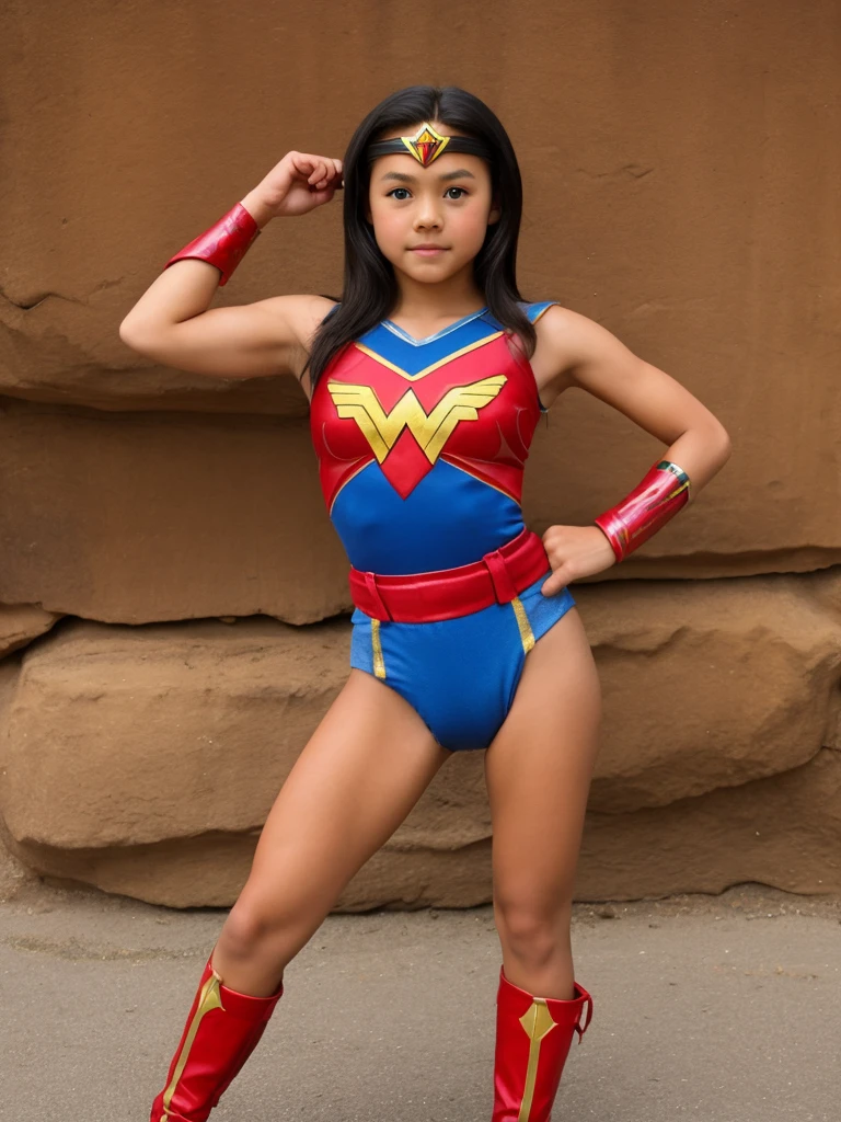 Girl, 12, Navajo, Wonder Woman Outfit, Leotard, Muscular, Medium Breasts