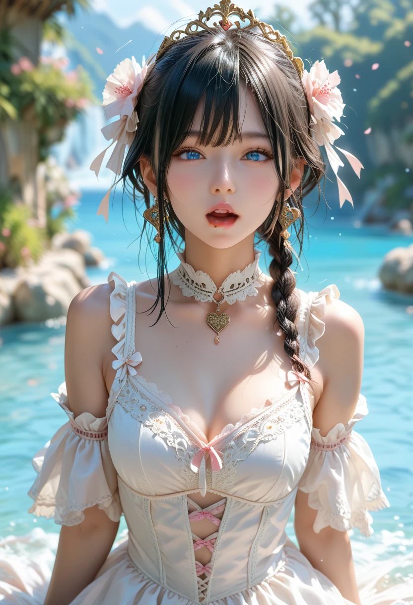 8k, RAW photo, (highly detailed skin:1.2), (exposed:1.1), (exposed back:1.5), (exposed shoulders:1.1), (exposed crotch:1.5), (top down view:1.5), ((A very cute woman wearing a white silk string micro bikini at a crowded train)), photography, masterpiece, best quality, dark grey background, 1girl blue eyes and gorgeous light blonde hair, a beautiful Caucasian woman with big ass full soft breasts and white skin, varied poses, ((Huge breasts :1.4)), ((very soft breasts)), Ultra-detailed face, Detailed eyes, in a crowded train station, ((No close-up)), ((she is wet)).