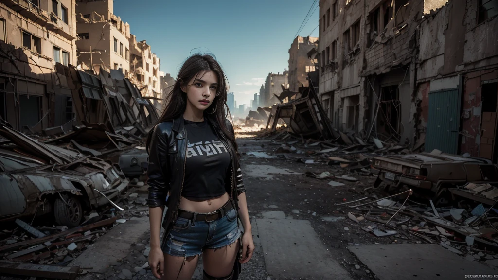 masterpiece, High Res,8K,(Portrait Photos:1.5),(R Original Photo),Reality,Digital Photography,(Apocalyptic ruins ),City ruins，beautiful 20 year old woman，sentry， post-apocalyptic scene，Close-range photography， broken clothes