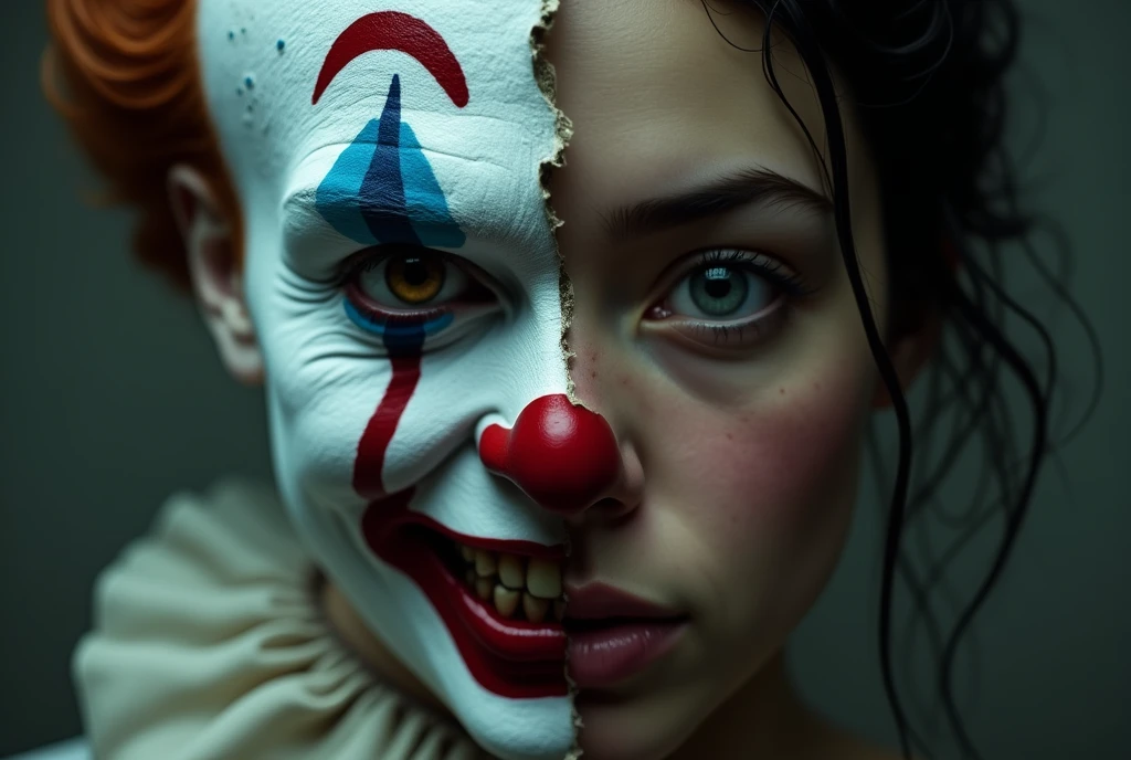Distorted Reflection	 A visual representation of an evil clown's reflection in a cracked and distorted mirror, with their features warped and twisted, mirroring their distorted soul. --auto