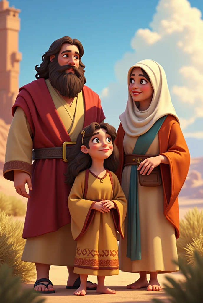 Israelite mother introducing her Israelite son to a priest all in robes animated