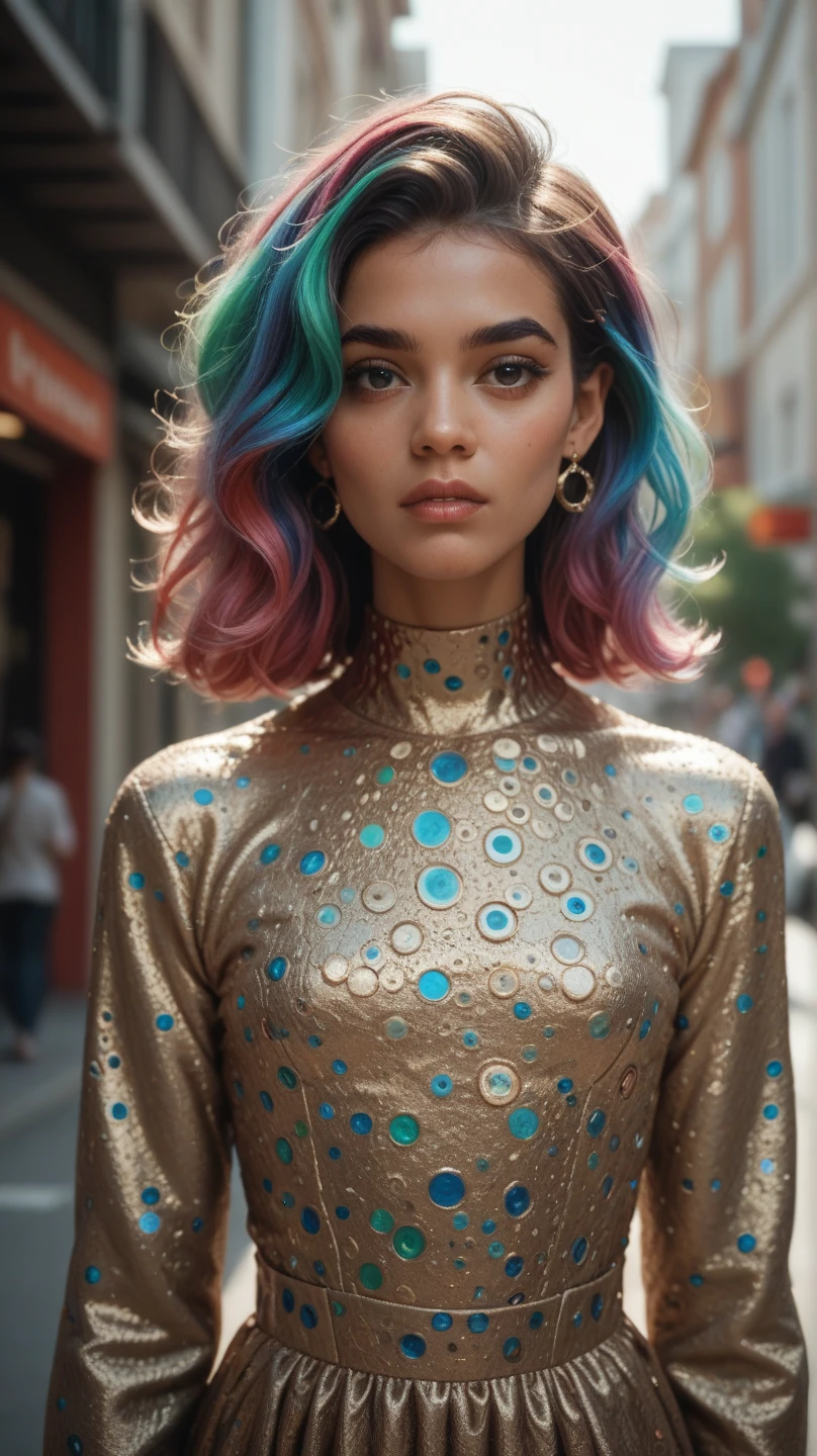 A highly stylized (((caricature))) of Zendaya, with exaggerated features and fashionably colored hair, dressed in a whimsically patterned outfit that reflects her playful persona, perfectly encapsulating her vivacious spirit