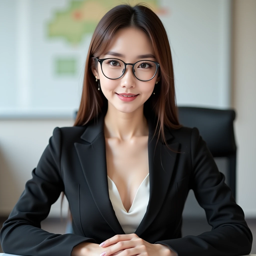 (Highest quality,Realistic:1.37),Portraiture,secretary,Smart Suit,Long Hair,Cute cat ears,businesslike,Two-tone color scheme,Classy office environment,Confident posture,Use the Whiteboard,Professional Attitude,Teaching in the Conference Room,Well-proportioned body type、Wearing glasses, topless, nipples visible