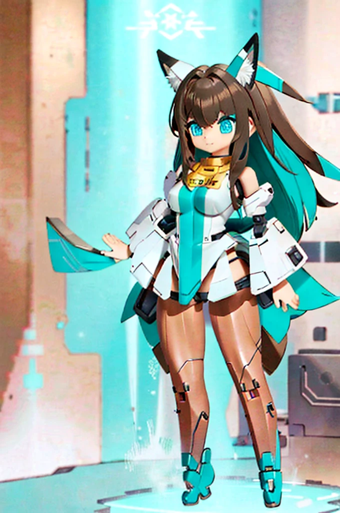  Robotic doll ,  eyes with glowing logo , piel Blanca, robotic skin , Metalica,  (anime)  a girl, fox ears, calm smile, long brown hair, Star, turquoise blue eyes, Star pagupagil (Girl with brown hair) ( short ears fox ) (turquoise blue eyes) ( leg length hair ) (long brown hair with turquoise tipags)  Long hair brown hair with turquoise tips  :  Long hair to the toes of the Tipags dyed of blue Turquoise hair extension, largo hair, fox ears (Girl with brown hair with turquoise tipags) (fox ears) (turquoise blue eyes) ( Hair down to the legs ) (look: Tap) ( big breasts shirt) (long brown hair with turquoise tipags)  Long hair brown hair with turquoise tips  :  Tipags dyed blue to the tips of the feet Turquoise blue hair extension  , largo hair, fox ears, {{fox ears}},  brown fox ears and tail  , fox animal ears,  short shirt to the ribs , short pants,  long panty stockings 