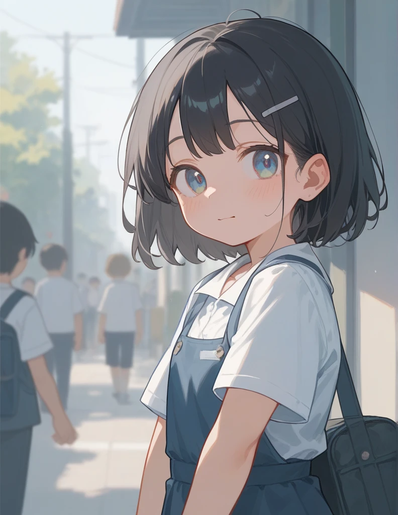 cute、 1 girl, Black Hair,  medium hair,   Hi-Res, masterpiece, Junior high school students、Run up