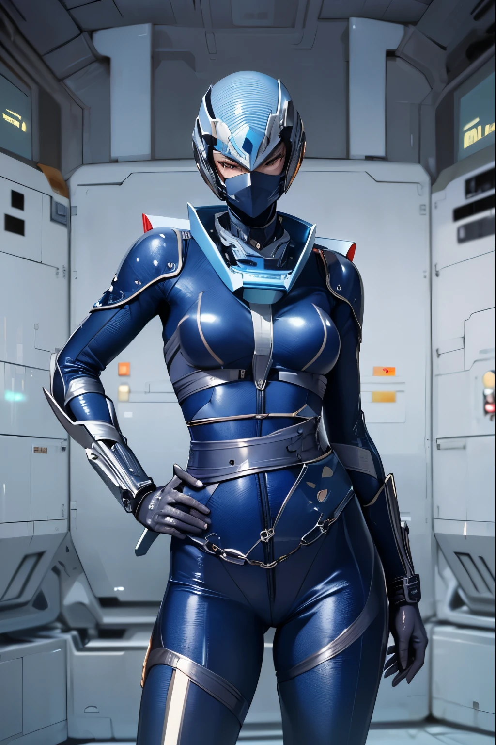 Masterpiece, best quality, ultra high quality, beautiful details, super detailed, superb, 16K, exquisite, absurd, high resolution, beautiful background, detailed background, COBRA THE SPACE PIRATE Armoroid Lady, Dynamic Pose, Spaceship Command Room, Planets visible outside the window