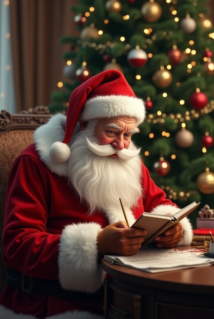 The theme is Christmas realistic style Santa Claus in front of a ...