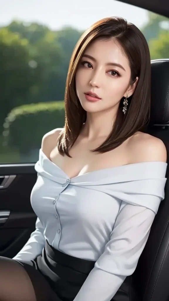 masterpiece, Best Quality,Beautiful woman in a business suit
I'm wearing pantyhose 、  Ultra High Definition,  textured skin,  anatomically correct,  high detail , night、sitting in a car seat、4K、8k
Beautiful woman in an ultra high definition ,  High Definition Model , shirt、skirt、
Off shoulder
