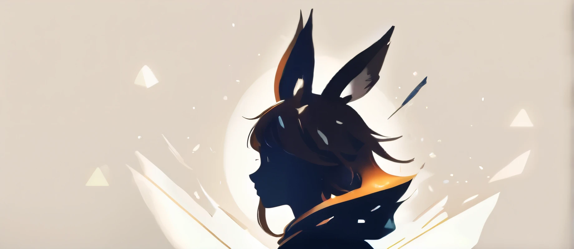 PORTRAIT OF A GIRL,1GIRL, illustration-style,modern, striking composition,sleek lines, unique pattern,abstract elements,geometric shapes,GEOMETRIC LOGO, , , expressive strokes , ,ANIMAL EARS, ANIMAL NOISE,CAPYBARA EARS, ANIMAL NOISE,ANIMAL headwear,SMILE, HALF CLOSE EYES, BROWN AND WHITE ANIMAL EARS,BROWN HAIR,((SILHOUETTE:2)),SIDE VIEW,FANTASY,EPIC, SPARKS,(CLOSE UP),