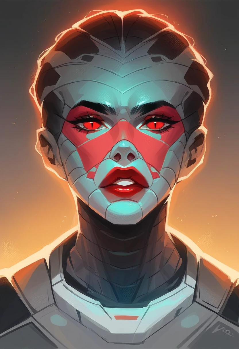 a slender, athletic African American woman with short dark hair, cold red eyes, and red lips, wearing a sleek black combat suit with the S.L.C. emblem, snake-like body, detailed face, 1girl, ultra-realistic, hyper-detailed, cinematic lighting, dramatic shadows, muted colors, science fiction, concept art