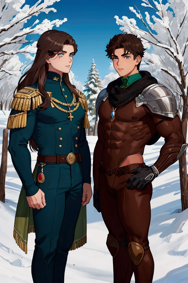  a 20-year-old Mexican boy ,  green eyes, muscular of 1. 85 cm with a brown-haired Canadian girl, muscular blue eyes of 1 . 75 on a Canadian meadow in winter 