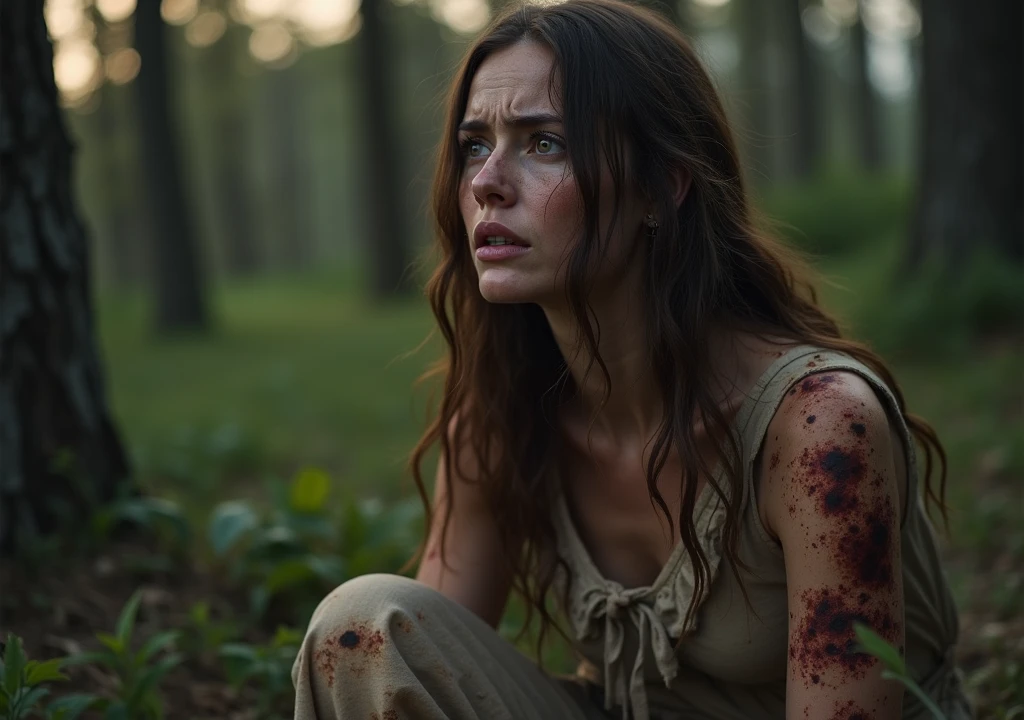 thousand yard stare, haunted young woman watching her man come home from war, outdoors, sad, full body shot, chiaroscuro, ziprealism